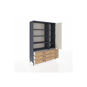 Hyperion Dolap 8 Raflı 6 Çekmeceli Tek Kapaklı  132x44x195 Antrasit-aytaşı/çam