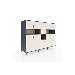 Kronos Dolap 14 Raflı 10 Kapaklı 220x59x163 Antrasit-aytaşı/çam