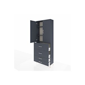 Arges Dolap 3 Raflı 4 Çekmeceli 2 Kapaklı 88x30x221 Antrasit-antrasit