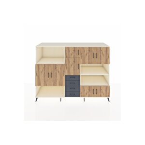 Kronos Dolap 9 Raflı 4 Çekmeceli 8 Kapaklı 220x59x163 Aytaşı-çam/antrasit