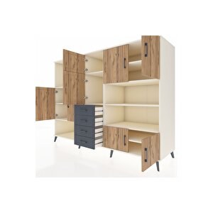 Kronos Dolap 9 Raflı 4 Çekmeceli 8 Kapaklı 220x59x163 Aytaşı-çam/antrasit