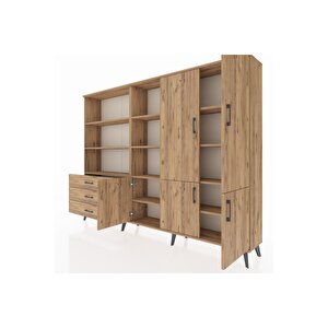 Arges Dolap 11 Raflı 3 Çekmeceli 5 Kapaklı 220x30x163 Çam-çam