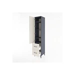 Hyperion Dolap 4 Raflı 2 Çekmeceli Tek Kapaklı 44x44x221 Antrasit-aytaşı