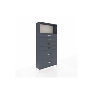 Arges Dolap Tek Raflı 6 Çekmeceli 88x30x182 Antrasit-antrasit