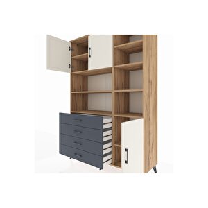 Hyperion Dolap 9 Raflı 4 Çekmeceli 3 Kapaklı 132x44x195 Çam-aytaşı/antrasit