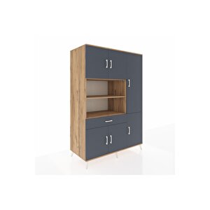 Kronos Dolap 10 Raflı Tek Çekmeceli 6 Kapaklı 132x59x195 Çam-antrasit/antrasit