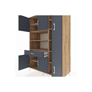 Kronos Dolap 10 Raflı Tek Çekmeceli 6 Kapaklı 132x59x195 Çam-antrasit/antrasit