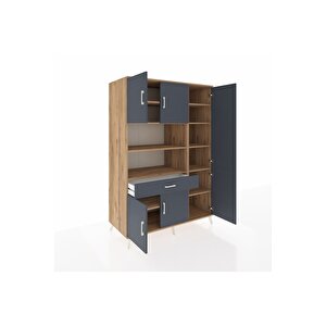 Kronos Dolap 10 Raflı Tek Çekmeceli 6 Kapaklı 132x59x195 Çam-antrasit/antrasit