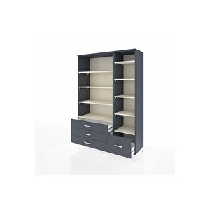 Hyperion Dolap 9 Raflı 4 Çekmeceli  132x44x195 Antrasit-aytaşı/antrasit