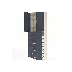 Arges Dolap 3 Raflı 7 Çekmeceli 2 Kapaklı 88x30x243 Aytaşı-antrasit