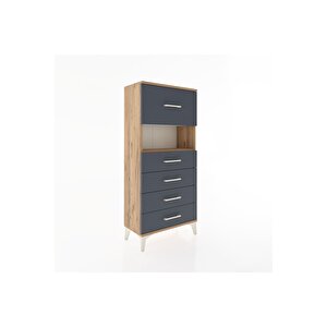 Hyperion Dolap Tek Raflı 5 Çekmeceli 60x44x134 Çam-antrasit