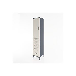 Hyperion Dolap 3 Raflı 5 Çekmeceli Tek Kapaklı 44x44x221 Antrasit-aytaşı