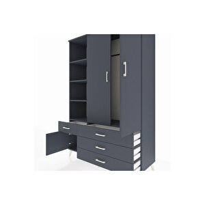 Hyperion Gardrop 5 Raflı 4 Çekmeceli Tek Askılı 132x44x195 Antrasit-antrasit