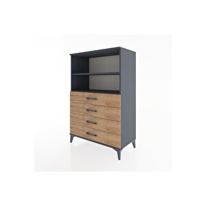 Hyperion Dolap 2 Raflı 4 Çekmeceli 88x44x134 Antrasit-çam