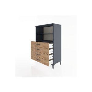 Hyperion Dolap 2 Raflı 4 Çekmeceli 88x44x134 Antrasit-çam