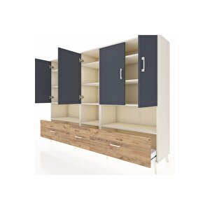 Hyperion Dolap 12 Raflı 3 Çekmeceli 5 Kapaklı 220x44x163 Aytaşı-antrasit/çam