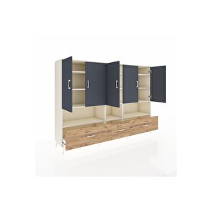 Hyperion Dolap 12 Raflı 3 Çekmeceli 5 Kapaklı 220x44x163 Aytaşı-antrasit/çam