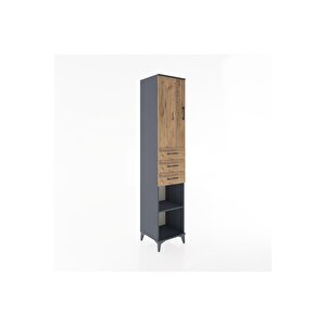 Hyperion Dolap 4 Raflı 3 Çekmeceli Tek Kapaklı 44x44x221 Antrasit-çam