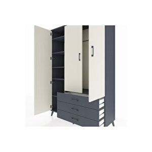 Hyperion Dolap 6 Raflı 3 Çekmeceli Tek Askılı 132x44x195 Antrasit-aytaşı/antrasit