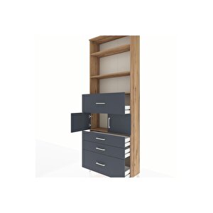 Arges Dolap 4 Raflı 4 Çekmeceli 2 Kapaklı 88x30x243 Çam-antrasit