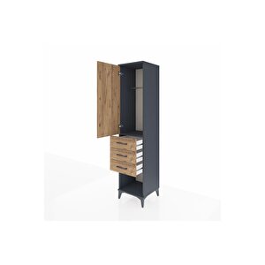 Hyperion Dolap Tek Raflı 3 Çekmeceli Tek Askılı 44x44x195 Antrasit-çam