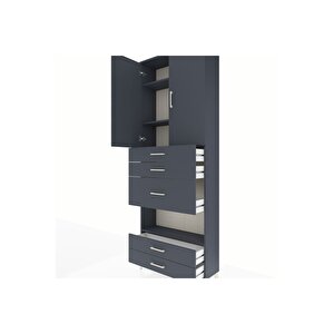 Arges Dolap 4 Raflı 5 Çekmeceli 2 Kapaklı 88x30x243 Antrasit-antrasit