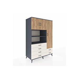 Kronos Dolap 9 Raflı 6 Çekmeceli 3 Kapaklı 132x59x195 Antrasit-çam/aytaşı