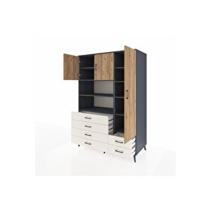 Kronos Dolap 9 Raflı 6 Çekmeceli 3 Kapaklı 132x59x195 Antrasit-çam/aytaşı