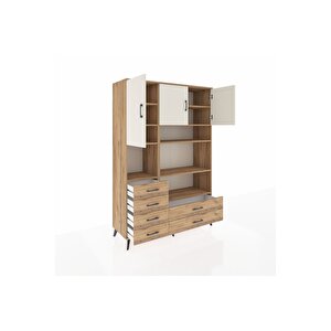 Hyperion Dolap 9 Raflı 6 Çekmeceli 3 Kapaklı 132x44x195 Çam-aytaşı/çam