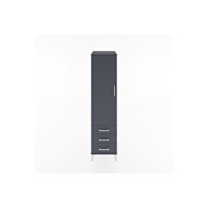 Hyperion Dolap 2 Raflı 3 Çekmeceli Tek Kapaklı 44x44x182 Antrasit-antrasit