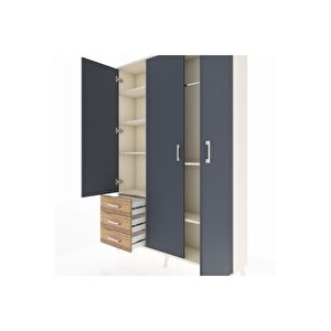 Arges Dolap 6 Raflı 3 Çekmeceli Tek Askılı 132x30x195 Aytaşı-antrasit/çam