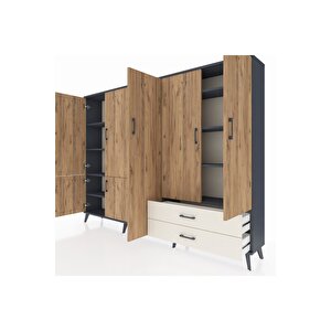 Arges Dolap 12 Raflı 2 Çekmeceli 7 Kapaklı 220x30x163 Antrasit-çam/aytaşı