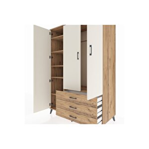 Kronos Dolap 6 Raflı 3 Çekmeceli Tek Askılı 132x59x195 Çam-aytaşı/çam