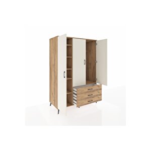 Kronos Dolap 6 Raflı 3 Çekmeceli Tek Askılı 132x59x195 Çam-aytaşı/çam