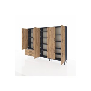 Arges Dolap 12 Raflı 2 Çekmeceli 7 Kapaklı 220x30x163 Antrasit-çam