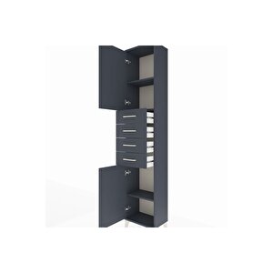 Arges Dolap 3 Raflı 4 Çekmeceli 2 Kapaklı 44x30x221 Antrasit-antrasit