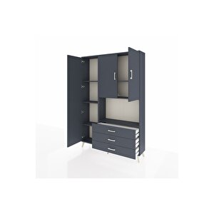 Arges Gardrop 6 Raflı 3 Çekmeceli 3 Kapaklı 132x30x195 Antrasit-antrasit