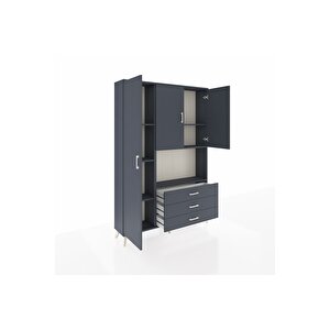 Arges Gardrop 6 Raflı 3 Çekmeceli 3 Kapaklı 132x30x195 Antrasit-antrasit