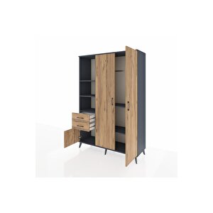 Hyperion Gardrop 5 Raflı 2 Çekmeceli Tek Askılı 132x44x195 Antrasit-çam