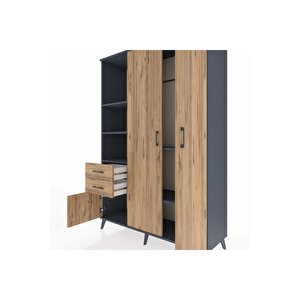 Hyperion Gardrop 5 Raflı 2 Çekmeceli Tek Askılı 132x44x195 Antrasit-çam