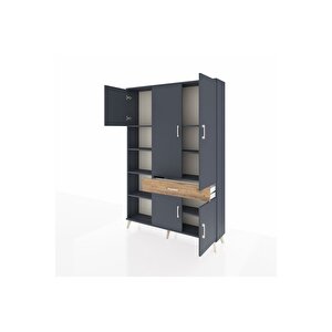 Arges Dolap 8 Raflı Tek Çekmeceli 5 Kapaklı 132x30x195 Antrasit-antrasit/çam