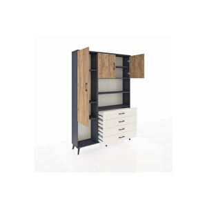 Arges Dolap 7 Raflı 4 Çekmeceli 3 Kapaklı 132x30x195 Antrasit-çam/aytaşı