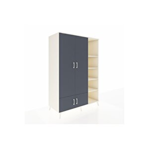 Kronos Dolap 6 Raflı 4 Kapaklı Tek Askılı 132x59x195 Aytaşı-antrasit/aytaşı