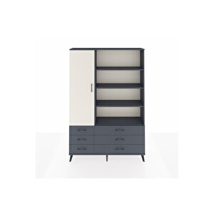 Arges Dolap 8 Raflı 6 Çekmeceli Tek Kapaklı  132x30x195 Antrasit-aytaşı/antrasit