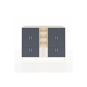 Hyperion Dolap 11 Raflı 3 Çekmeceli 8 Kapaklı 220x44x163 Aytaşı-antrasit/aytaşı