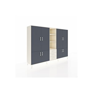 Hyperion Dolap 11 Raflı 3 Çekmeceli 8 Kapaklı 220x44x163 Aytaşı-antrasit/aytaşı