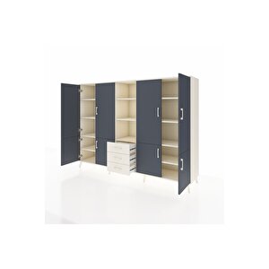 Hyperion Dolap 11 Raflı 3 Çekmeceli 8 Kapaklı 220x44x163 Aytaşı-antrasit/aytaşı