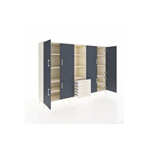 Hyperion Dolap 11 Raflı 3 Çekmeceli 8 Kapaklı 220x44x163 Aytaşı-antrasit/aytaşı