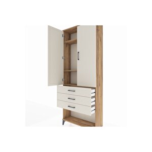Arges Dolap 3 Raflı 3 Çekmeceli 2 Kapaklı 88x30x221 Çam-aytaşı