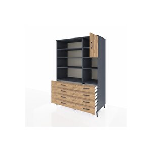 Kronos Dolap 8 Raflı 8 Çekmeceli Tek Kapaklı  132x59x195 Antrasit-çam/çam